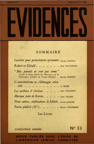 Evidences. N° 33 (Juin/Juillet 1953)